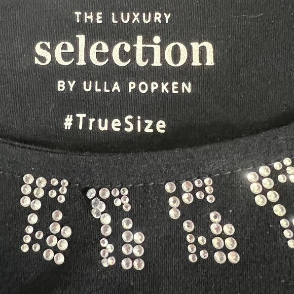Ulla Popken Womens Top 28/30 Black Rhinestone Scoop Neck Pima Cotton Oversized - Picture 4 of 7